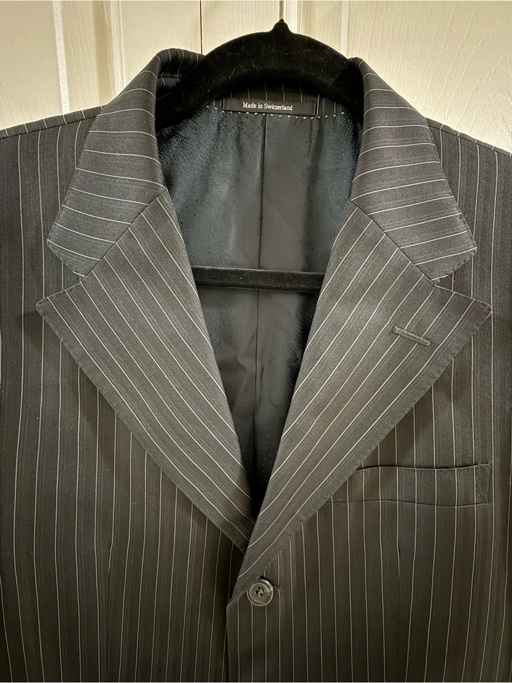 Versace Mens 48C 38R Wool Silk Black White Pinstripe Blazer Switzerland